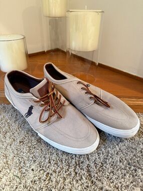 Polo by Ralph Lauren Men’s Beige Canvas Sneakers with Brown Laces